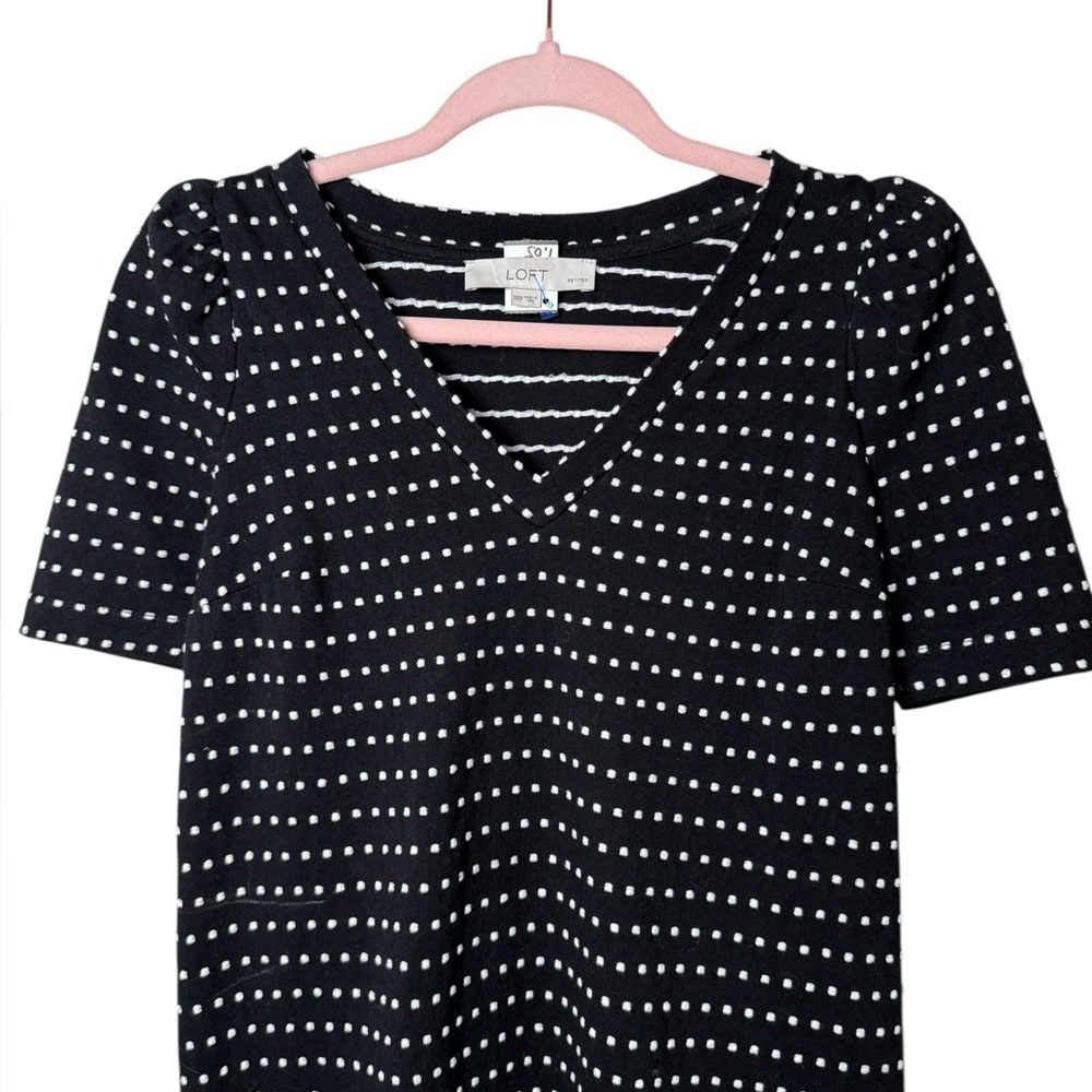 LOFT Black Top with White Stripes - Picture 3 of 3